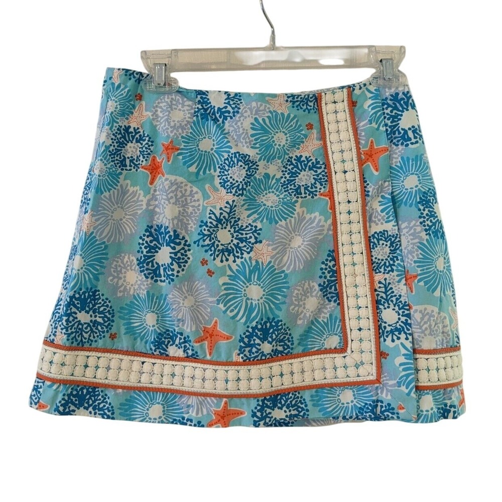 Lilly Pulitzer Skirt Floral Starfish Print Coastal Beach Resort Wear Skirt Sz 4‎